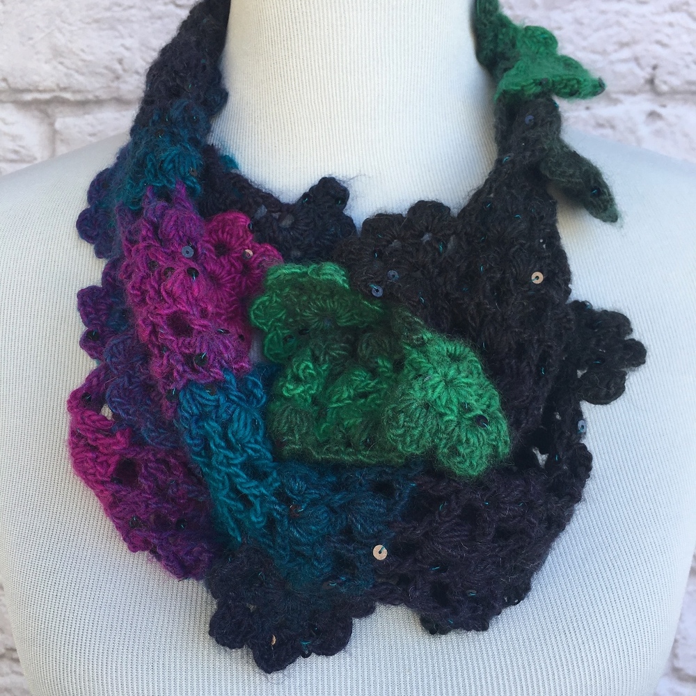 HANDMADE Girls Crochet Sequin Floral‎ Scarf